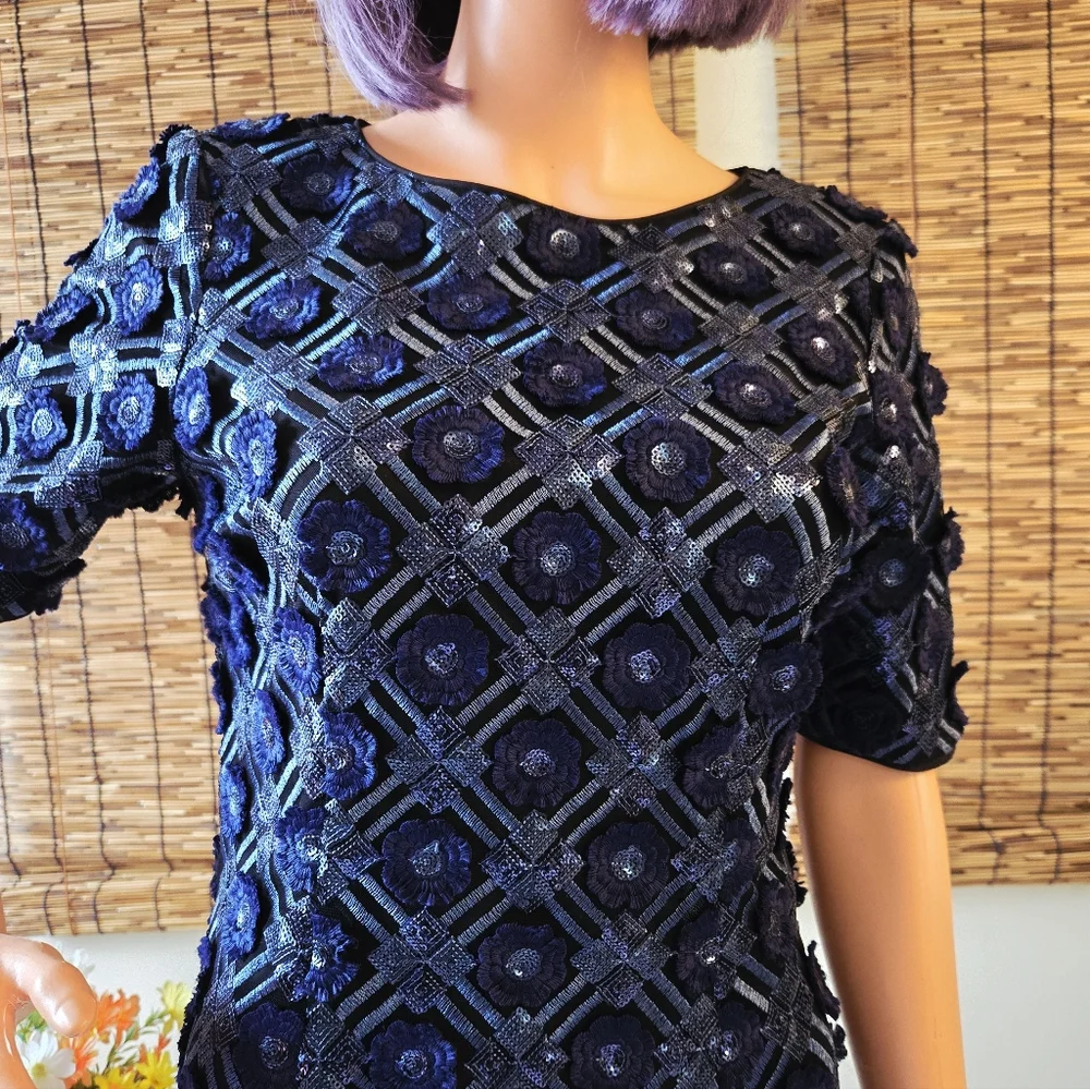 Bagdley Mischka Belle 3D Floral Sequined Dress